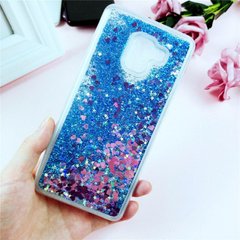 Чехол Glitter для Samsung A8 2018 / A530 бампер Жидкий блеск сердце Синий