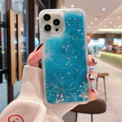 Чехол Glitter для Iphone 13 Pro Max бампер жидкий блеск синий