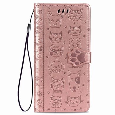 Чехол Embossed Cat and Dog для Iphone 11 Pro Max книжка с визитницей кожа PU розовое золото