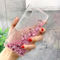 Чехол Glitter для Samsung Galaxy A30S / A307 бампер Жидкий блеск Сердце Розовый