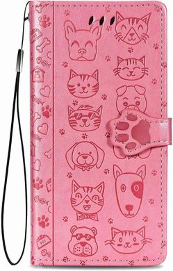 Чехол Embossed Cat and Dog для Xiaomi Redmi Note 10 / Note 10s книжка кожа PU с визитницей розовый