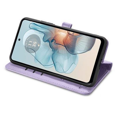 Чехол Embossed Cat and Dog для Motorola Moto G04s книжка кожа PU с визитницей фиолетовый