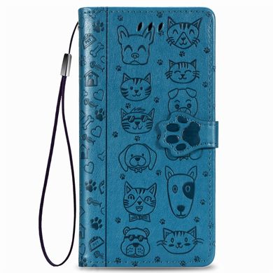 Чехол Embossed Cat and Dog для IPhone XS книжка с визитницей кожа PU голубой