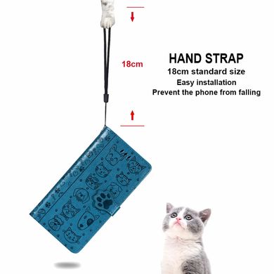 Чехол Embossed Cat and Dog для IPhone XS книжка с визитницей кожа PU голубой