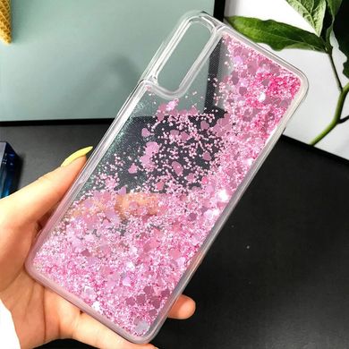 Чехол Glitter для Samsung Galaxy A30S / A307 бампер Жидкий блеск Сердце Розовый
