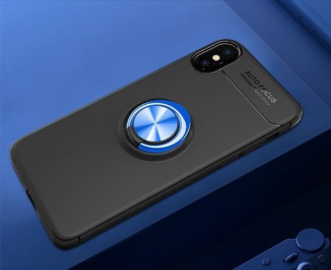 Чехол TPU Ring для Iphone X бампер с кольцом противоударный Black-Blue
