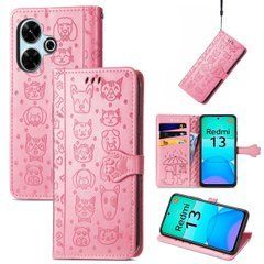 Чехол Embossed Cat and Dog для Xiaomi Poco M6 4G книжка кожа PU с визитницей розовый