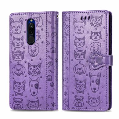 Чохол Embossed Cat and Dog для Xiaomi Redmi 8 книжка шкіра PU Purple