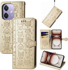 Чехол Embossed Cat and Dog для OPPO A40m / CPH2669 книжка кожа PU с визитницей золотистый