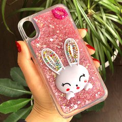 Чехол Glitter для Iphone XR бампер жидкий блеск Заяц Розовый