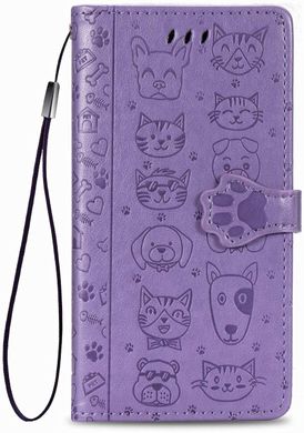 Чохол Embossed Cat and Dog для Xiaomi Redmi Note 8 Pro книжка шкіра PU Purple