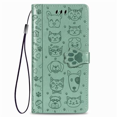 Чехол Embossed Cat and Dog для IPhone XS книжка с визитницей кожа PU мятный