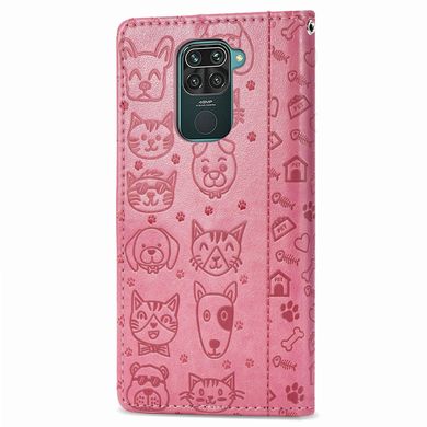 Чехол Embossed Cat and Dog для Xiaomi Redmi Note 9 книжка кожа PU с визитницей розовый