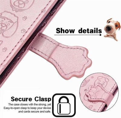 Чехол Embossed Cat and Dog для Xiaomi Redmi 12C книжка кожа PU с визитницей розовое золото