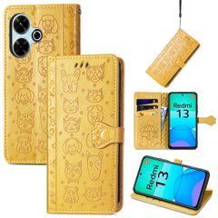 Чехол Embossed Cat and Dog для Xiaomi Redmi 13x книжка кожа PU с визитницей желтый
