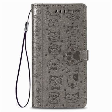 Чехол Embossed Cat and Dog для IPhone XS книжка с визитницей кожа PU серый