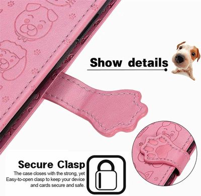 Чехол Embossed Cat and Dog для Xiaomi Redmi 12C книжка кожа PU с визитницей розовый