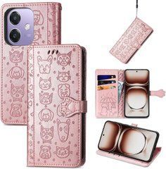 Чехол Embossed Cat and Dog для OPPO A40m / CPH2669 книжка кожа PU с визитницей розовое золото