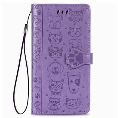 Чехол Embossed Cat and Dog для IPhone XS книжка с визитницей кожа PU фиолетовый