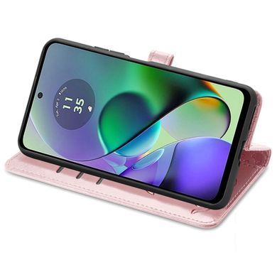Чохол Embossed Cat and Dog для Motorola Moto G54 / G54 Power книжка шкіра PU з візитницею рожеве золото