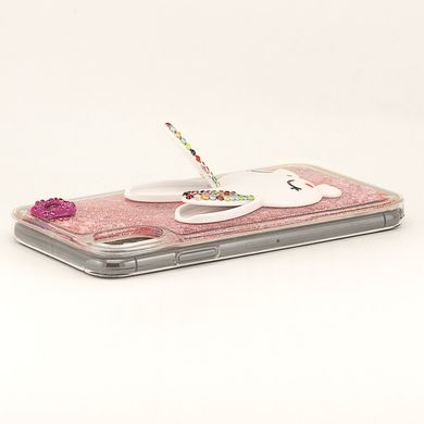 Чехол Glitter для Iphone X бампер жидкий блеск Заяц Розовый