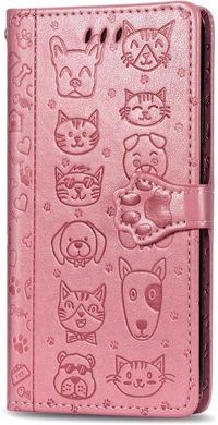 Чехол Embossed Cat and Dog для Xiaomi Redmi Note 9S книжка кожа PU Pink