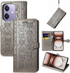 Чехол Embossed Cat and Dog для OPPO A40m / CPH2669 книжка кожа PU с визитницей серый