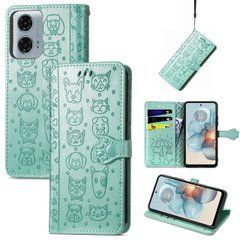 Чехол Embossed Cat and Dog для Motorola Moto G24 / G24 Power книжка кожа PU с визитницей мятный