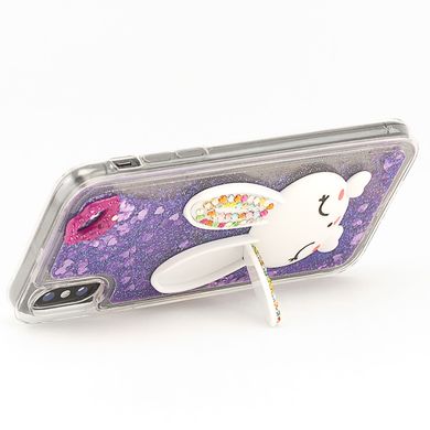 Чехол Glitter для Iphone X бампер жидкий блеск Заяц Фиолетовый