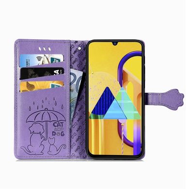 Чохол Embossed Cat and Dog для Samsung Galaxy M21 / M215 книжка шкіра PU Purple