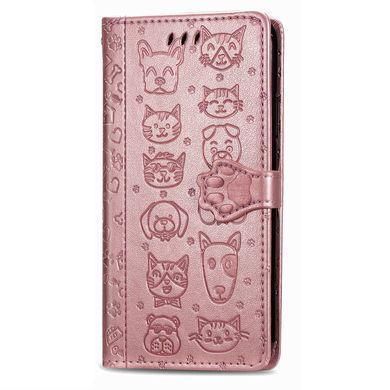 Чехол Embossed Cat and Dog для Xiaomi Redmi 10A книжка кожа PU с визитницей розовое золото