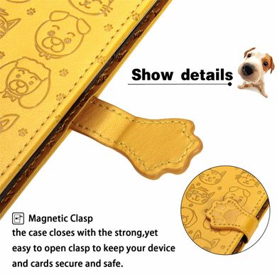 Чехол Embossed Cat and Dog для IPhone XS книжка с визитницей кожа PU желтый