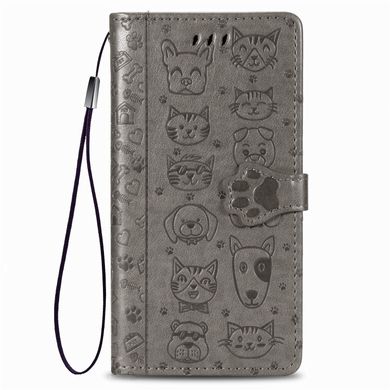 Чехол Embossed Cat and Dog для Xiaomi Redmi Note 8 Pro книжка кожа PU Gray