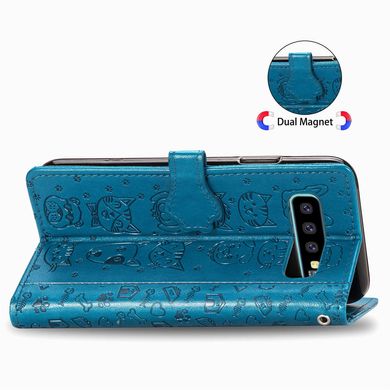Чехол Embossed Cat and Dog для Samsung Galaxy S10 / G973 книжка кожа PU с визитницей голубой
