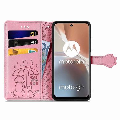 Чехол Embossed Cat and Dog для Motorola Moto G32 книжка кожа PU с визитницей розовый