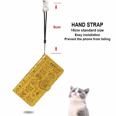 Чехол Embossed Cat and Dog для IPhone XS книжка с визитницей кожа PU желтый