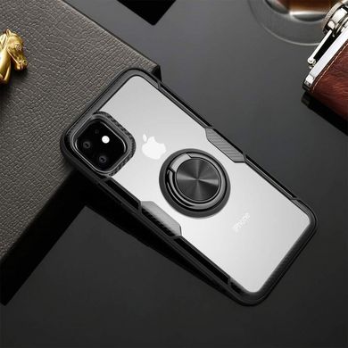 Чехол Crystal для Iphone 11 бампер противоударный с подставкой Transparent Black