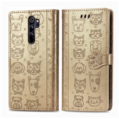 Чехол Embossed Cat and Dog для Xiaomi Redmi Note 8 Pro книжка кожа PU Gold