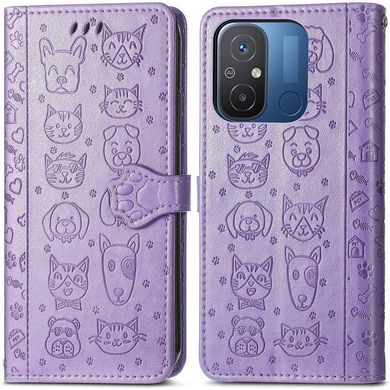 Чехол Embossed Cat and Dog для Xiaomi Redmi 12C книжка кожа PU с визитницей фиолетовый