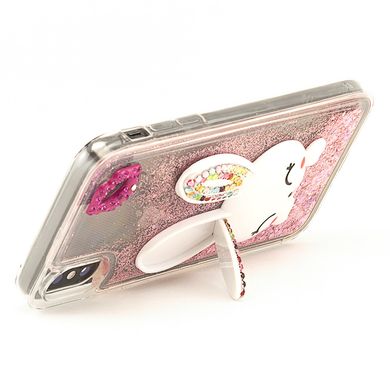 Чехол Glitter для Iphone XS бампер жидкий блеск Заяц Розовый