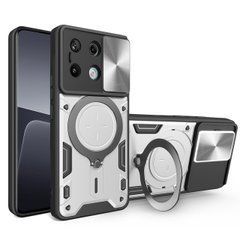 Чехол Magnetic Shield для Xiaomi Redmi Note 13 Pro 4G бампер противоударный с подставкой кольцом Silver