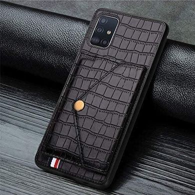 Чехол Croc для Samsung A51 2020 / A515 кожа PU бампер с карманом черный