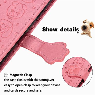 Чехол Embossed Cat and Dog для Iphone 6 / 6s книжка с визитницей кожа PU розовый