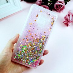 Чехол Glitter для Samsung A6 2018 / A600 бампер Жидкий блеск звезды Розовый
