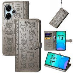 Чехол Embossed Cat and Dog для Xiaomi Redmi 13x книжка кожа PU с визитницей серый