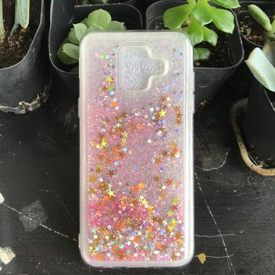 Чехол Glitter для Samsung A6 2018 / A600 бампер Жидкий блеск звезды Розовый
