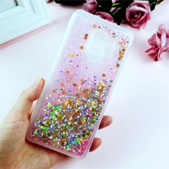 Чехол Glitter для Samsung A8 2018 / A530 бампер Жидкий блеск звезды Розовый