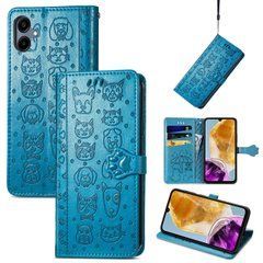 Чехол Embossed Cat and Dog для Samsung Galaxy A06 / A065 книжка кожа PU с визитницей голубой