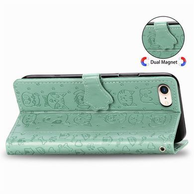 Чехол Embossed Cat and Dog для iPhone SE 2022 книжка кожа PU с визитницей мятный