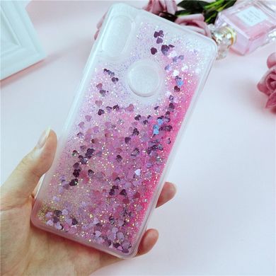 Чехол Glitter для Samsung Galaxy M20 бампер Жидкий блеск сердце Розовый